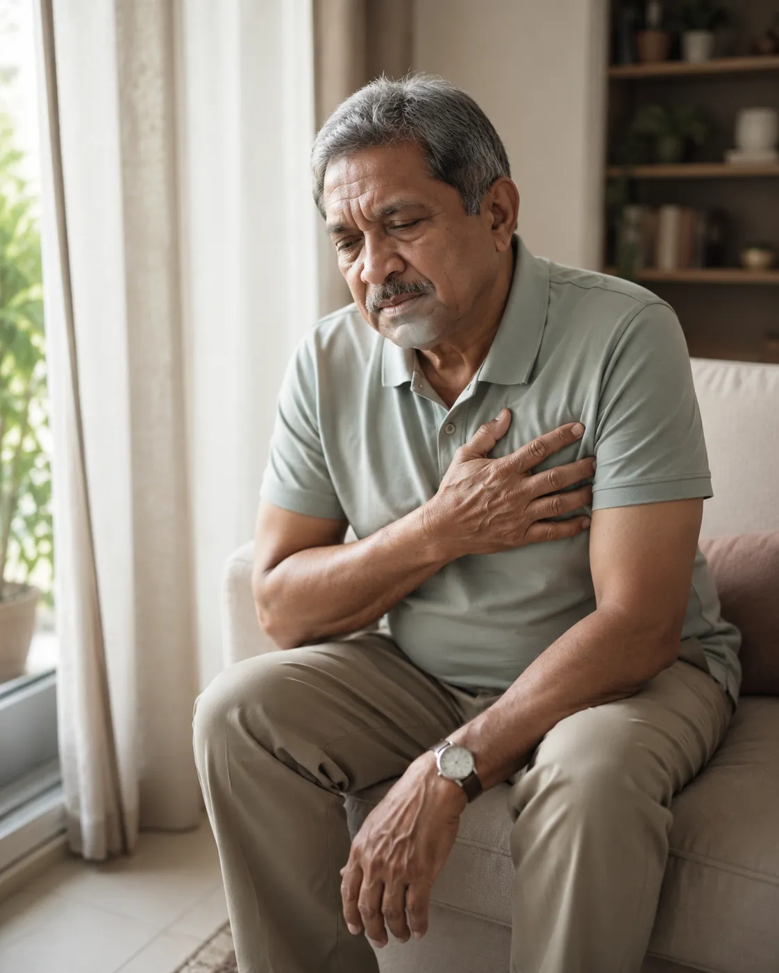 Older man clutching his chest, highlighting heart disease and stroke risk associated with high glucose levels